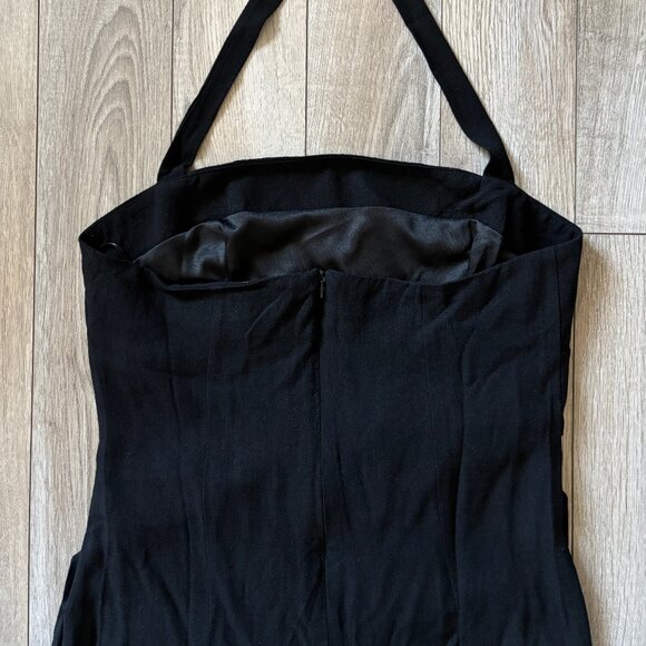 VICI Ruched Black Linen-Like Halter Maxi Dress Womens Large Formal Wedding Guest - Picture 6 of 16